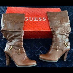 Guess Brown Leather Boots Never Worn